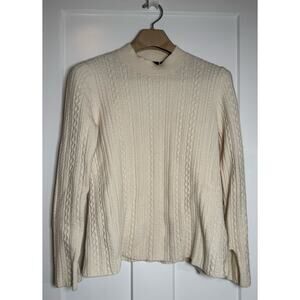 Theory Sweater Womens Cream Mock Neck MEDIUM Wool Blend Long Sleeves